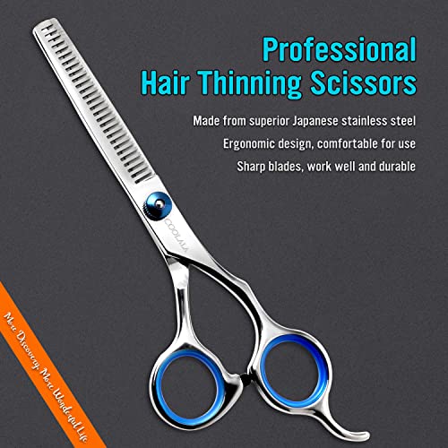 COOLALA Stainless Steel Hair Cutting Scissors Thinning Shears 6.5 Inch Professional Salon Barber Haircut Scissors Family Use for Man Woman Adults Kids - Image 2