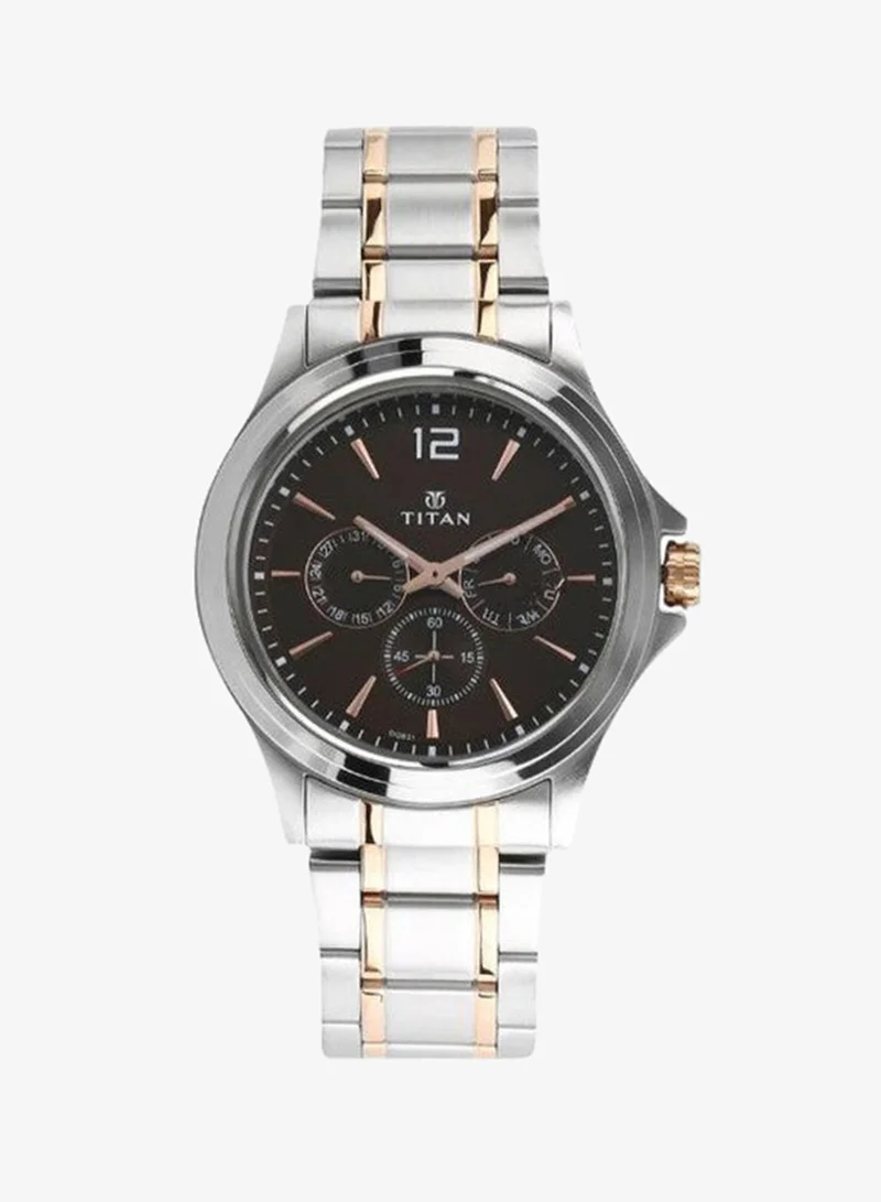 TITAN Titan Workwear Quartz Multifunction Brown Dial Two Toned Silver and Gold Stainless Steel Strap Watch for Men - NT1698KM01