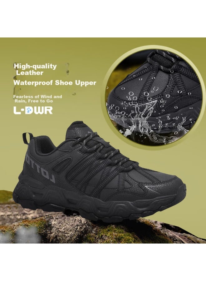 Lotto Men's Hiking Shoes, Autumn Leather Outdoor Sports Shoes, Non-slip Wear-resistant Trail Hiking Shoes For Men, Black, Size 42 - Image 1