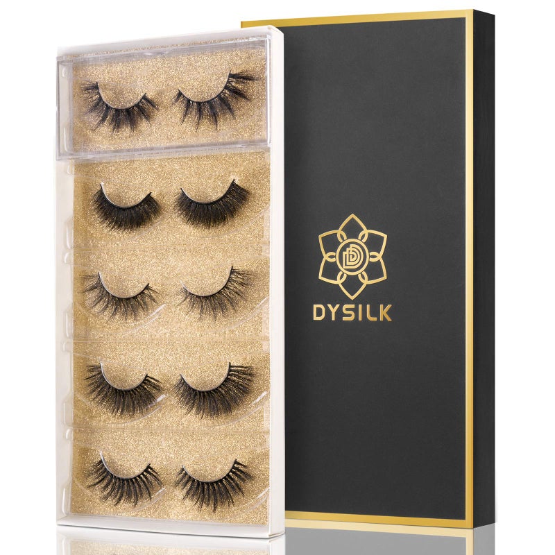 DYSILK False Eyelashes Fake Lashes  Eyelashes Natural Look 5 Pairs 6D Lashes Mink Eyelashes 5 Styles Mixed Fluffy Lashes Reusable Fake Eyelashes Wispy Mink Lash Natural Look 15mm18mm