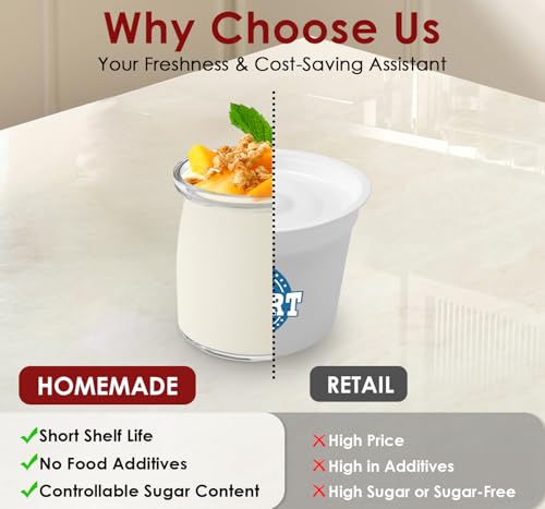 Suteck Yogurt Maker - Stainless Steel Yogurt Makers with Adjustable Time & Temp Control，Automatic Shut-Off & Constant Temper for Homemade Greek, Probiotic Yogurt, BPA-Free 8 Glass Jars (48 oz), Black - Image 4