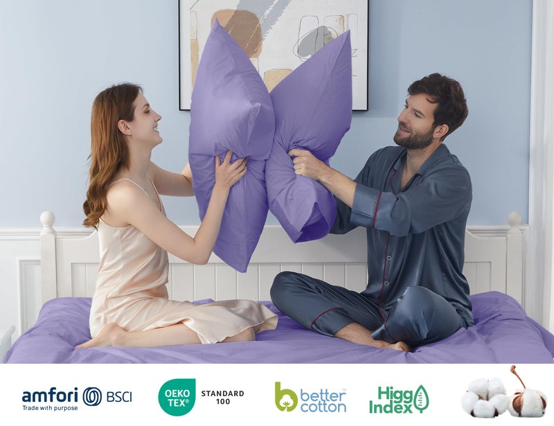 HOMTEC Cotton Pillow Cases Standard Size  20 by 30 inches Queen Pillowcases  Purple Pillow Cases Set of 2  Pillow Cases Queen Cotton Percale Weave Pre-Shrunk Breathable and Hypoallergenic - Image 5