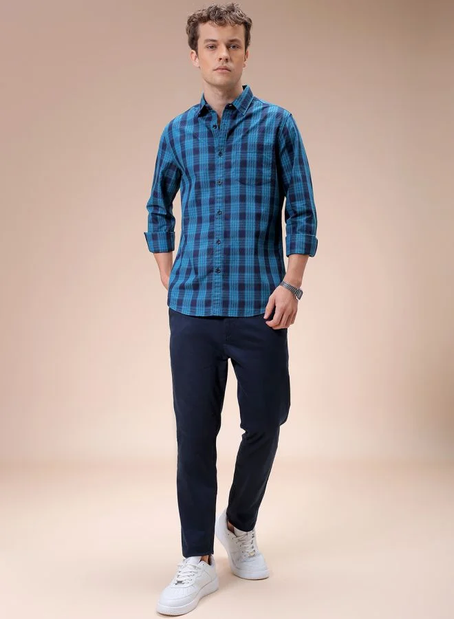 ذا انديان كراج كو Men Slim Fit Checkered Full Sleeves Cutaway Collar Casual Shirt