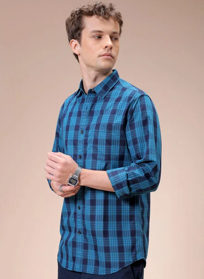 ذا انديان كراج كو Men Slim Fit Checkered Full Sleeves Cutaway Collar Casual Shirt