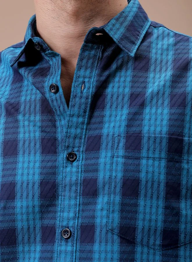 ذا انديان كراج كو Men Slim Fit Checkered Full Sleeves Cutaway Collar Casual Shirt