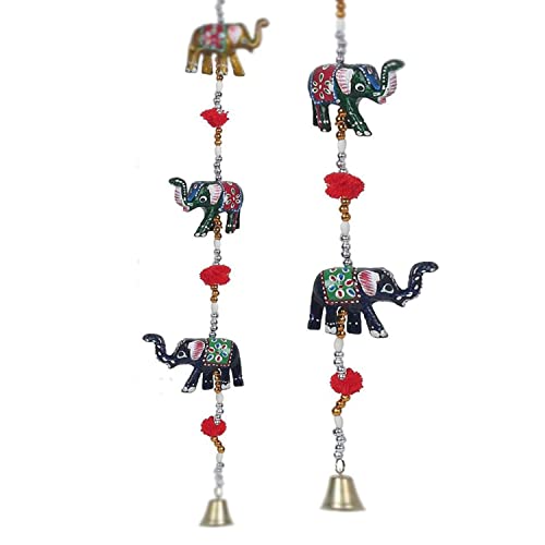 Suvasane Rajasthani Handcrafted Decorative Elephants Door Hanging Toran Latkan Garlands for Home Decoration - Set of 2 (11X6x6 Inch, Multicolor) - Image 2