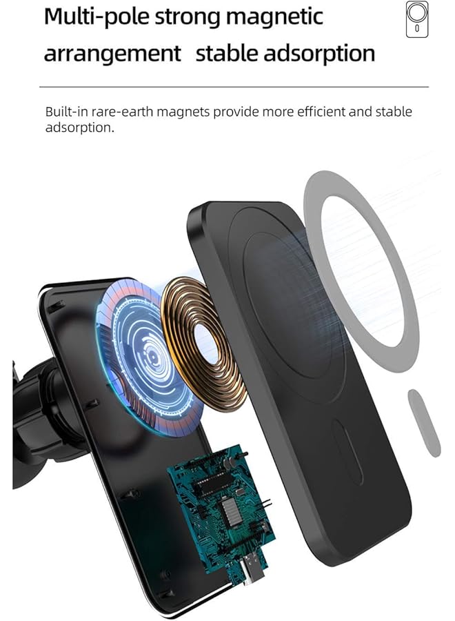 Generic 15W Magnetic Wireless Car Charger Holder For Iphone 12/12 Mini/12 Pro/12 Pro Max, Magsafe Fast Charging Airvent Mount Mobile Phone Holder (Black)  - Image 3
