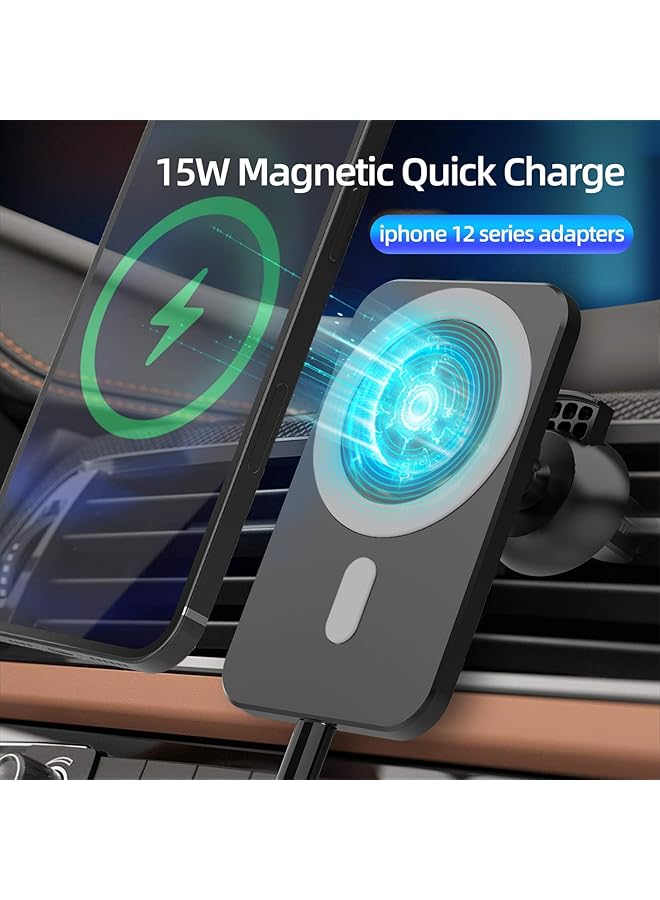 Generic 15W Magnetic Wireless Car Charger Holder For Iphone 12/12 Mini/12 Pro/12 Pro Max, Magsafe Fast Charging Airvent Mount Mobile Phone Holder (Black)  - Image 5