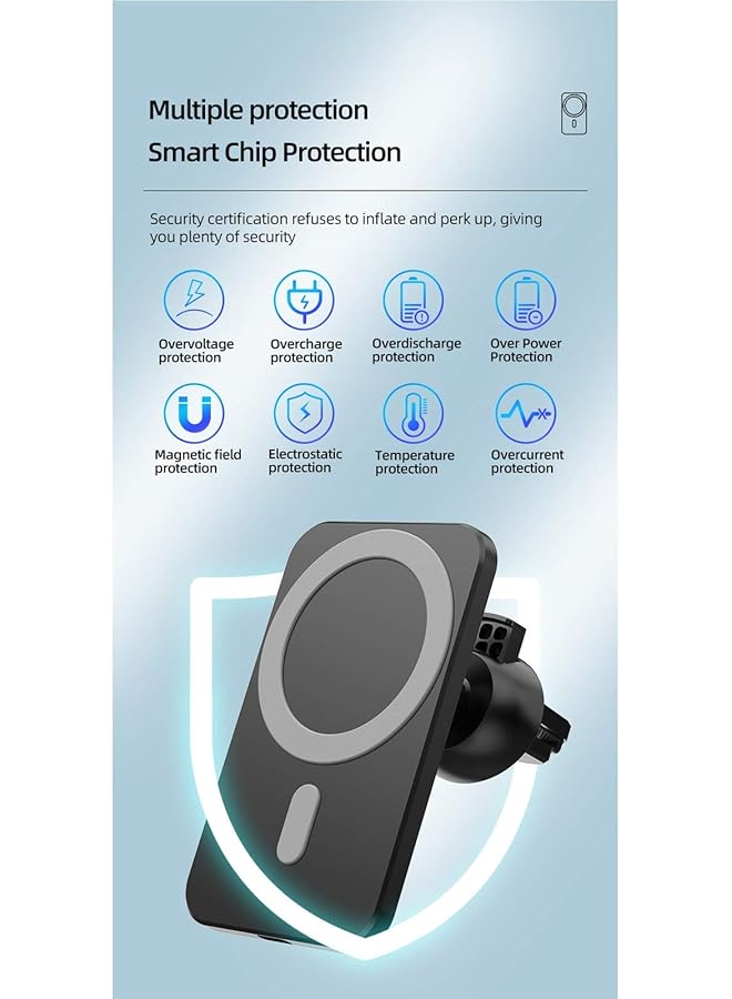 Generic 15W Magnetic Wireless Car Charger Holder For Iphone 12/12 Mini/12 Pro/12 Pro Max, Magsafe Fast Charging Airvent Mount Mobile Phone Holder (Black)  - Image 2