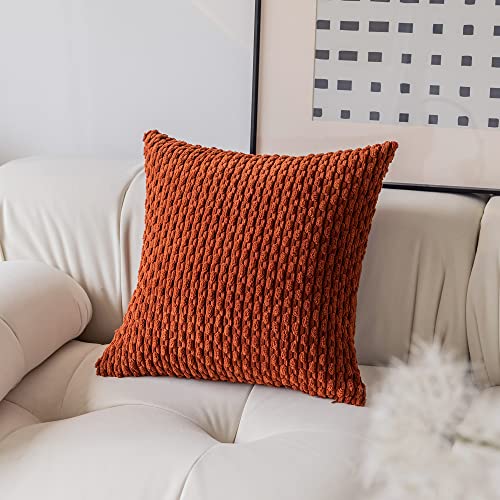 K KEVIN TEXTILE كيفن تيكستايل خريف ناعم مخمل صلب مربع غطاء وسادة زخرفي يدوي مع سحاب مخفي للموسم الخريفي 2 عبوات 18x18 بوصة طوب محترق - Image 2