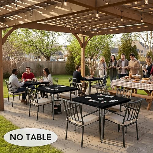 LUSHVIDA 2 Packs Vinyl Card Tablecloth with Flannel Backing 36x36 inch - Waterproof Plastic Picnic Table Cover for Square Folding Table Cloth with Elastic Corners, Black - Image 3