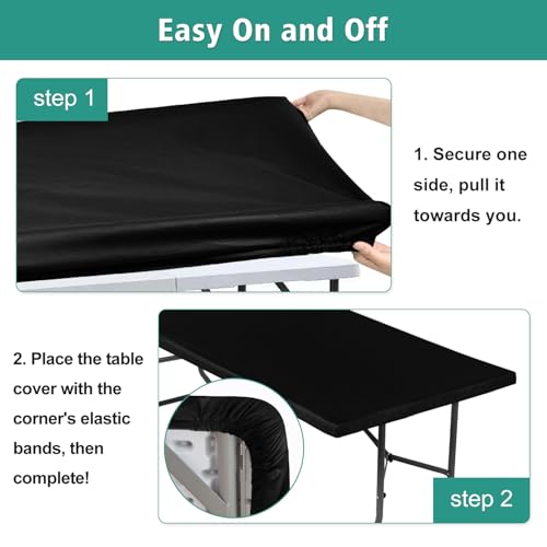 LUSHVIDA 2 Packs Vinyl Card Tablecloth with Flannel Backing 36x36 inch - Waterproof Plastic Picnic Table Cover for Square Folding Table Cloth with Elastic Corners, Black - Image 5