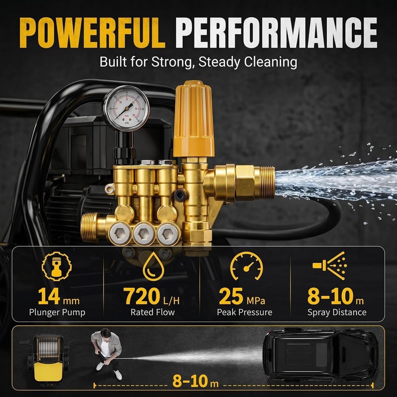 Favarey Electric Pressure Washer, 2000W Pressure Washers with Hose Reel, Foam Cannon, 10M Hose, Car Wash Machine and Nozzles, High Pressure Washer for Car, Driveway, Patio - Image 5