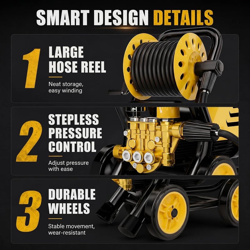 Favarey Electric Pressure Washer, 2000W Pressure Washers with Hose Reel, Foam Cannon, 10M Hose, Car Wash Machine and Nozzles, High Pressure Washer for Car, Driveway, Patio - Image 2