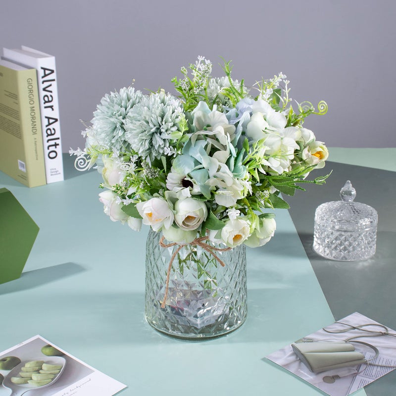 KELINGO Artificial LED Green Rose Flowers with Glass Vase, Remote Control Led Light, Flower Arrangement for Table Centerpiece, Home Office Wedding Decoration - Image 2