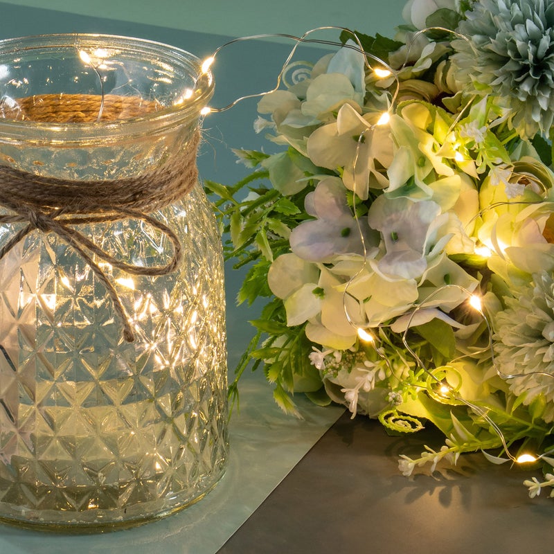 KELINGO Artificial LED Green Rose Flowers with Glass Vase, Remote Control Led Light, Flower Arrangement for Table Centerpiece, Home Office Wedding Decoration - Image 3