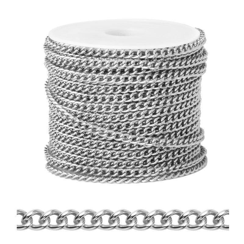Ucevi [66 FT] Stainless Steel Curb Chains Bulk for Jewelry Making, 3mm 304 Stainless Steel Flat Twisted Links Curb Chains Roll Spool for Jewelry Making DIY Craft - Image 1