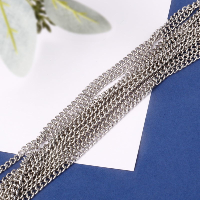 Ucevi [66 FT] Stainless Steel Curb Chains Bulk for Jewelry Making, 3mm 304 Stainless Steel Flat Twisted Links Curb Chains Roll Spool for Jewelry Making DIY Craft - Image 5