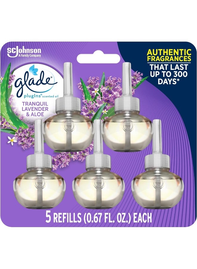 Glade Glade PlugIns Refills Air Freshener, Scented and Essential Oils for Home and Bathroom, Tranquil Lavender & Aloe, 3.35 Fl Oz, 5 Count  - Image 1