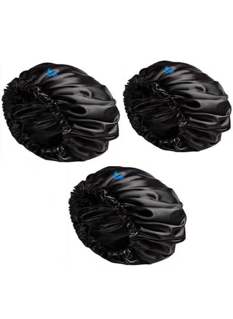 Bless 3 Piece Satin Hair Bonnet For Sleeping in Various Black