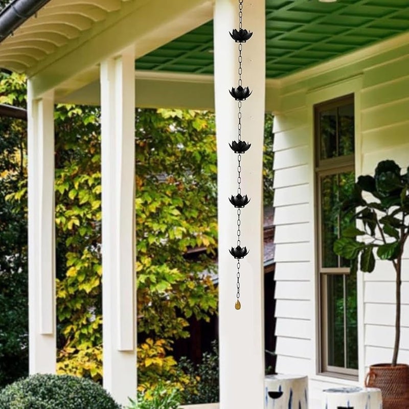 سلاسل المطر على طراز اللوتس مزخرفة لاصطياد مياه الأمطار في الفناء، مزاريب تصريف للمنازل - Image 3