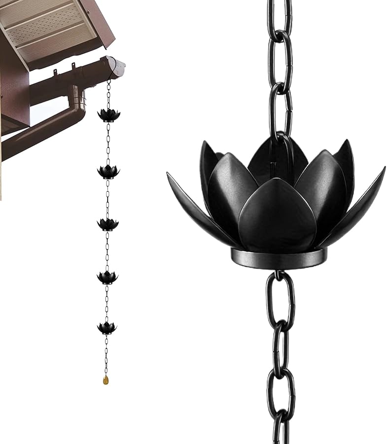 سلاسل المطر على طراز اللوتس مزخرفة لاصطياد مياه الأمطار في الفناء، مزاريب تصريف للمنازل - Image 2