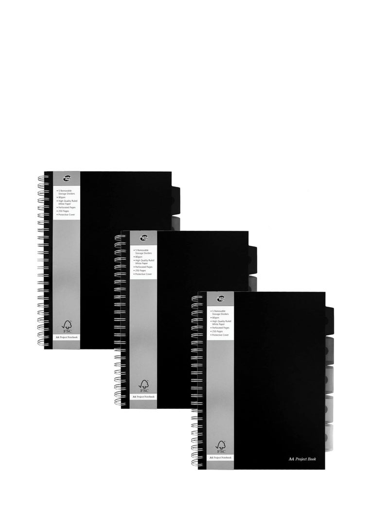 Pukka Pad, A4 Executive Project Notebook 3-Pack - 29.7 x 21cm - Wirebound Notebook with 8mm Feint Ruled Lines on 80GSM Paper - Includes 5 Repositionable Dividers with Storage Pockets - 250 Pages - Image 2