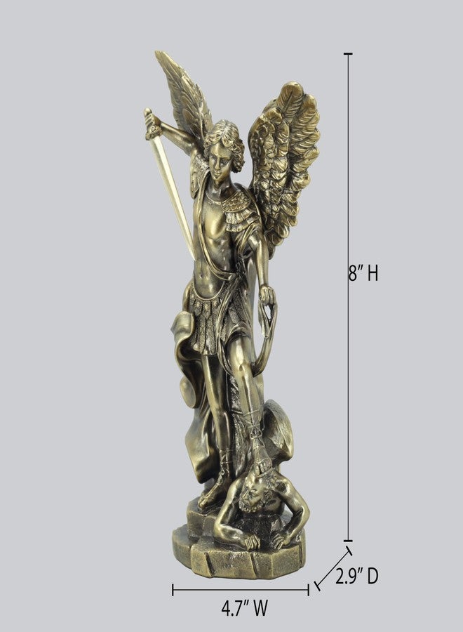 JORAE St. Michael Statue The Archangel Michael Defeating Satan Sculpture for Home Decor San Miguel Figurine Protector Archangel Statue Religious Collectible Resin, 8 in, Bronze-ST - Image 2