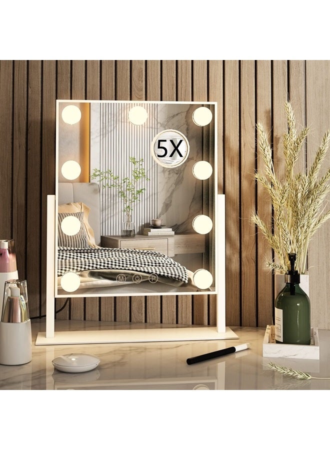 ZL ZELing Hollywood Tabletop Makeup Vanity Mirror with 9 LED Lights Smart Touch Control 3 Colors Light 360°Rotation