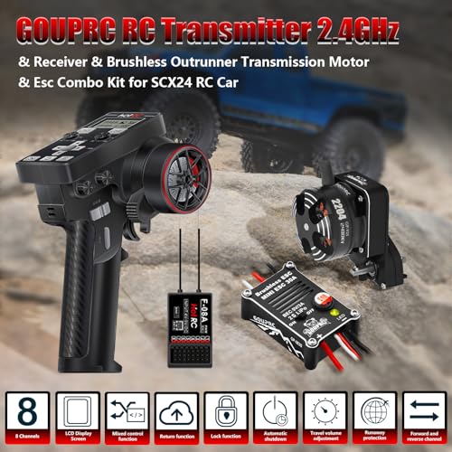 GOUP RC جهاز إرسال RC GOUPRC للسباقات 8 قنوات 24GHz ومستقبل مع محرك 2204 2400KV بدون فرش ESC 30A لسيارة SCX24 RC كراولر أكسيال 124 كراولر سوداء - Image 5