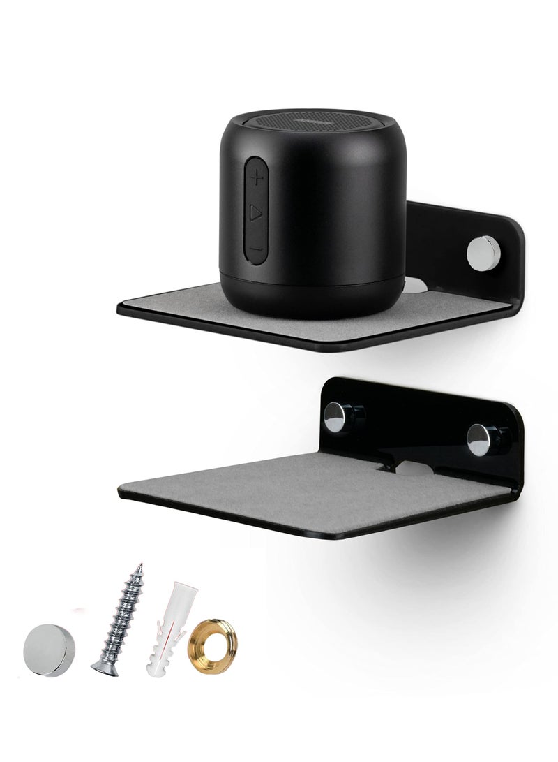SYOSI 2Pack Small Metal Floating Wall Shelf 4” Floating Shelf Bluetooth Speaker Stand Mini Pop Shelves Anti Slip for Cameras Baby Monitors Webcam Router and More Screw Wall Mount Black - Image 1