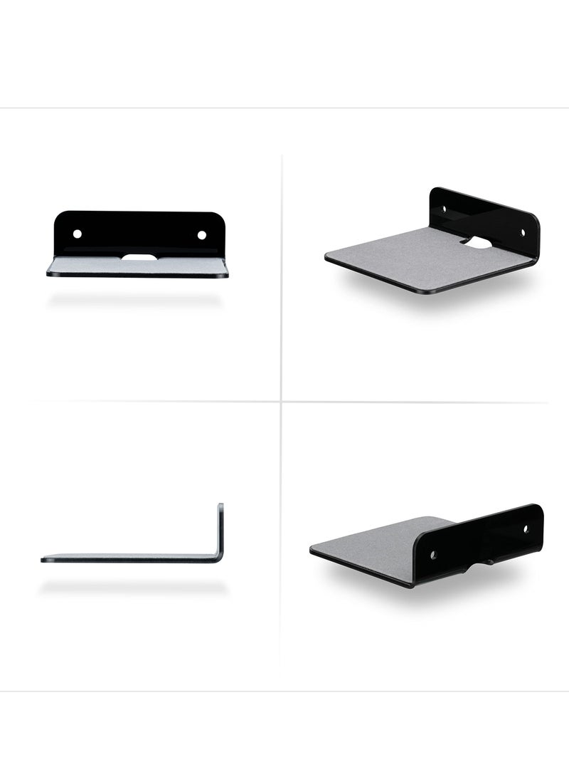 SYOSI 2Pack Small Metal Floating Wall Shelf 4” Floating Shelf Bluetooth Speaker Stand Mini Pop Shelves Anti Slip for Cameras Baby Monitors Webcam Router and More Screw Wall Mount Black - Image 2