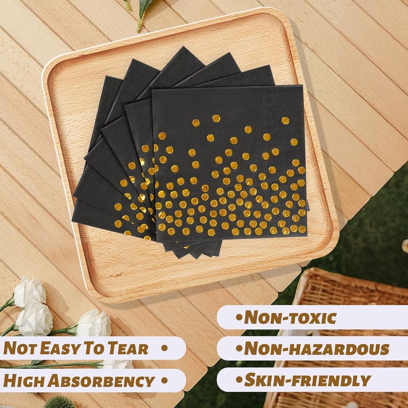 Disposable Dinnerware: 72-Piece Black And Gold Set - Premium Paper Construction For 24 Guests For Birthday Wedding Celebration Outdoor Picnic - Image 5