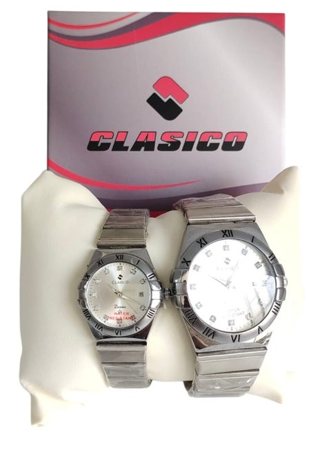 Clasico Couple Watch With A Simple And Elegant Design Sliver Dial