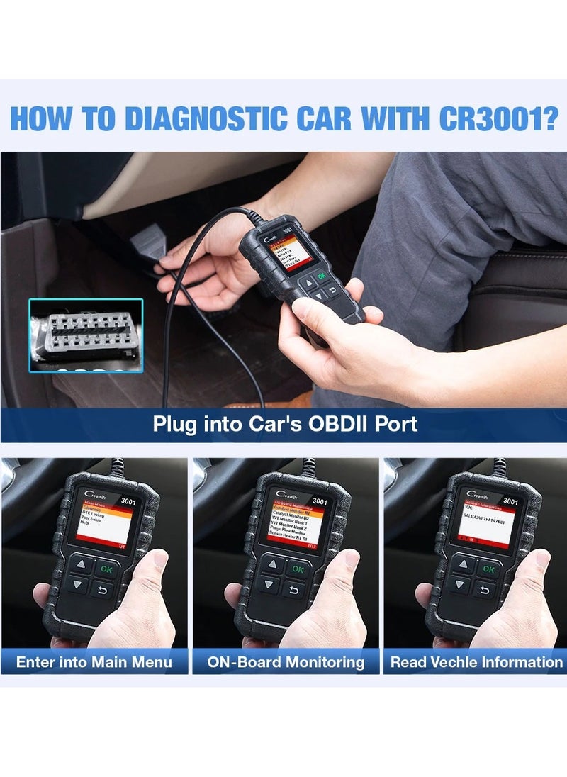 LAUNCH Creader 3001 OBD2 Scanner Automotive Car Diagnostic Tool, Check Engine Light O2 Sensor Systems OBD Code Readers Scan Tools