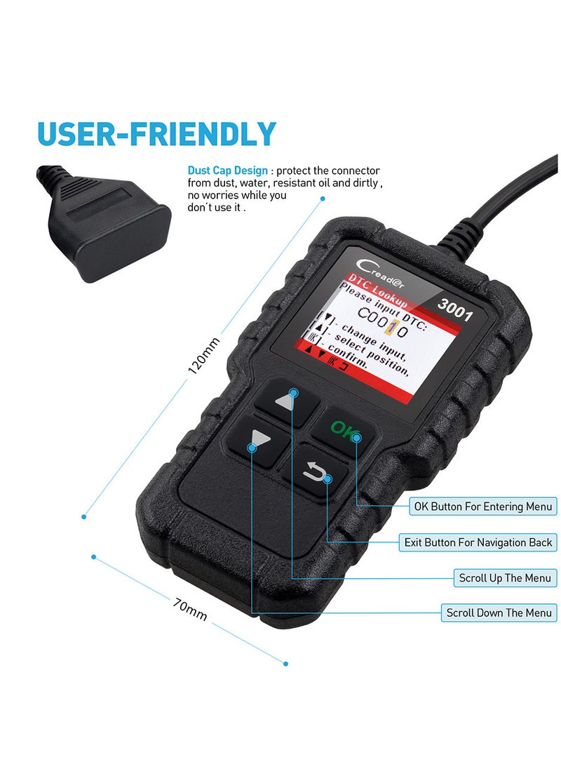 LAUNCH Creader 3001 OBD2 Scanner Automotive Car Diagnostic Tool, Check Engine Light O2 Sensor Systems OBD Code Readers Scan Tools