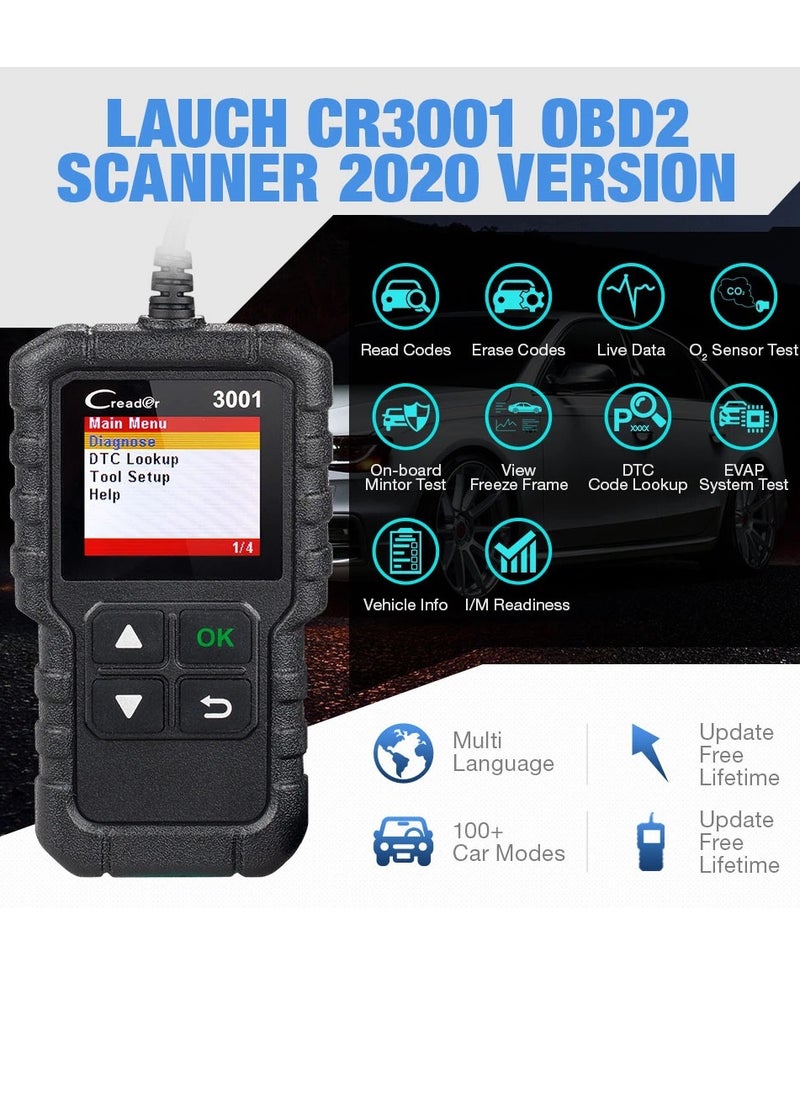 LAUNCH Creader 3001 OBD2 Scanner Automotive Car Diagnostic Tool, Check Engine Light O2 Sensor Systems OBD Code Readers Scan Tools