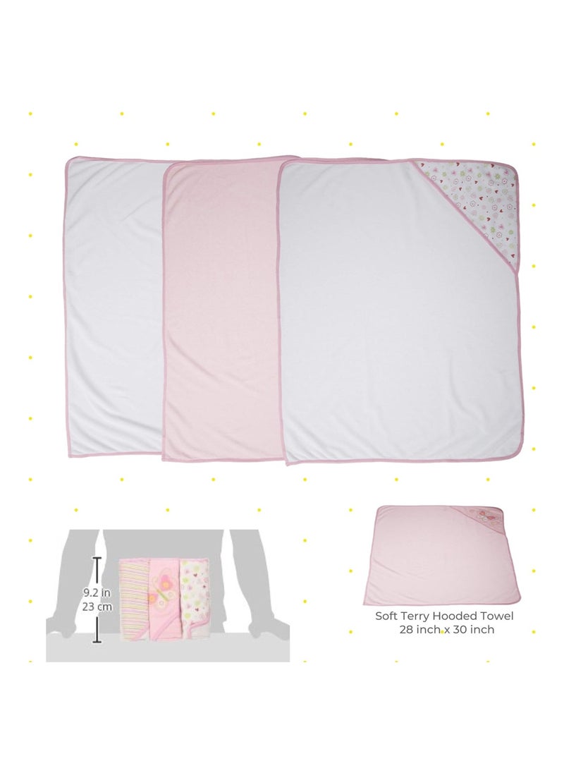Spasilk Baby 3 Pack Soft Terry Hooded Towel Set For Newborn Boys And Girls, 26X30 Inch, Pink Butterfly, (301-007)  - Image 4
