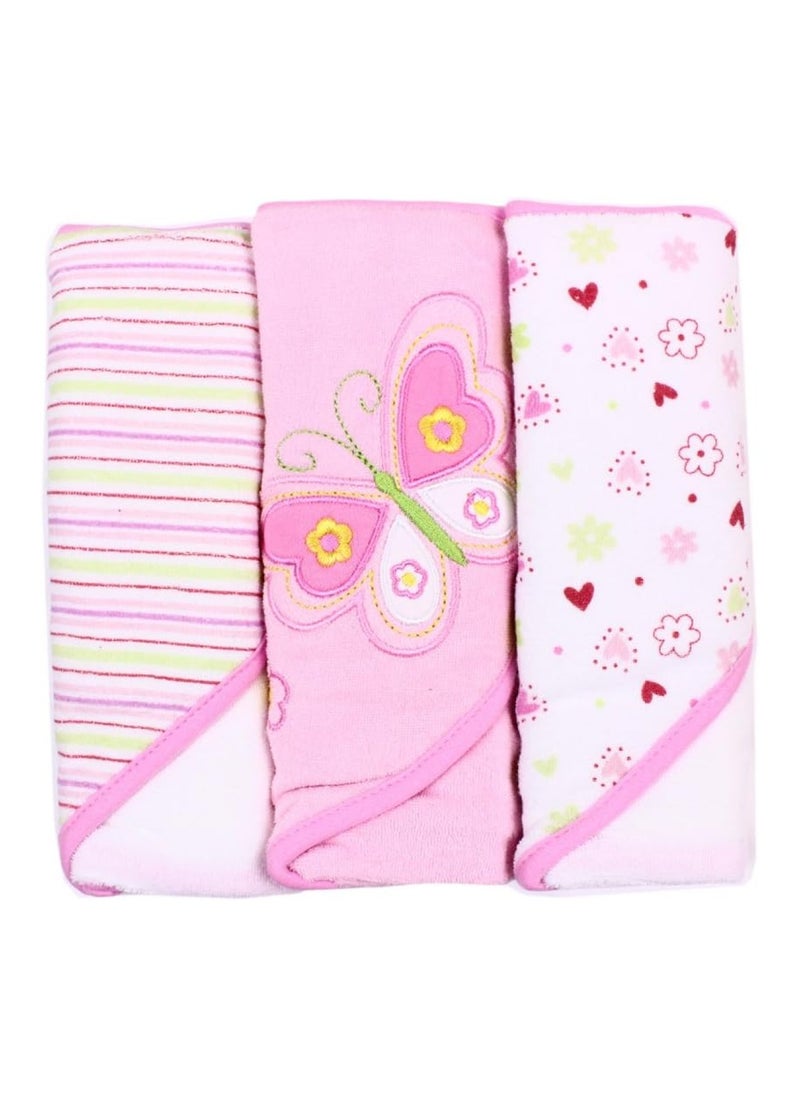 Spasilk Baby 3 Pack Soft Terry Hooded Towel Set For Newborn Boys And Girls, 26X30 Inch, Pink Butterfly, (301-007)  - Image 2