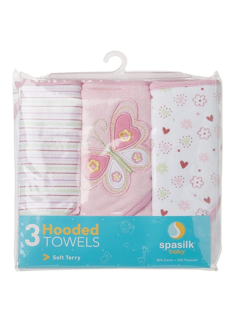 Spasilk Baby 3 Pack Soft Terry Hooded Towel Set For Newborn Boys And Girls, 26X30 Inch, Pink Butterfly, (301-007)  - Image 3