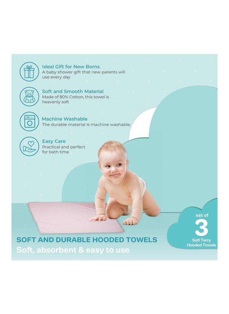 Spasilk Baby 3 Pack Soft Terry Hooded Towel Set For Newborn Boys And Girls, 26X30 Inch, Pink Butterfly, (301-007)  - Image 5