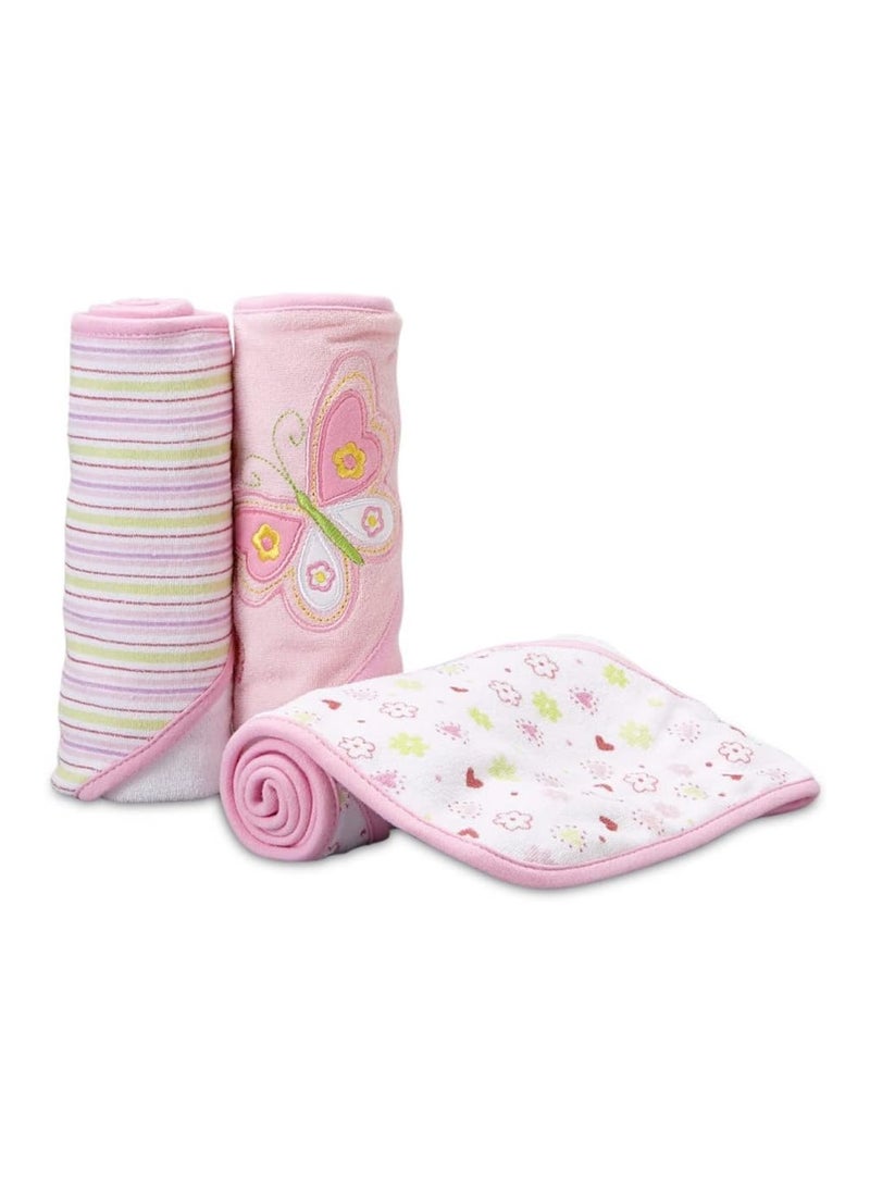 Spasilk Baby 3 Pack Soft Terry Hooded Towel Set For Newborn Boys And Girls, 26X30 Inch, Pink Butterfly, (301-007)  - Image 1