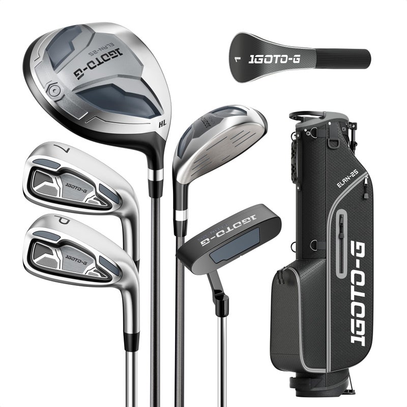 1GoTo-G 7 Pieces Golf Clubs Set for Men - Complete Mens Golf Clubs Full Set Left Handed Includes Stand Bag with Rain Hood, 1# Driver, 5# Hybrid, 7# PW# Irons and Putter - Image 1
