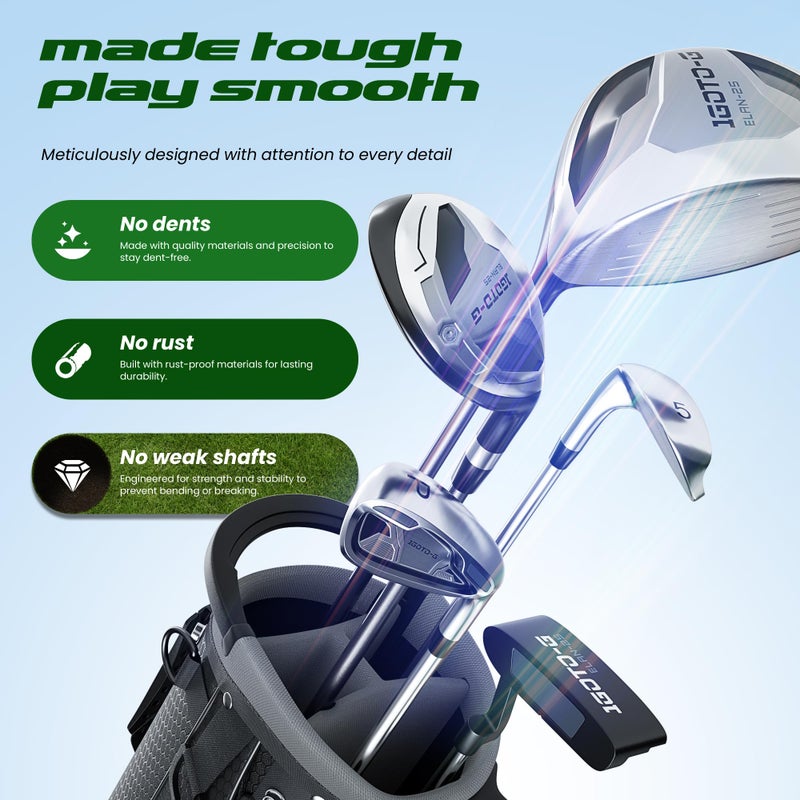 1GoTo-G 7 Pieces Golf Clubs Set for Men - Complete Mens Golf Clubs Full Set Left Handed Includes Stand Bag with Rain Hood, 1# Driver, 5# Hybrid, 7# PW# Irons and Putter - Image 5