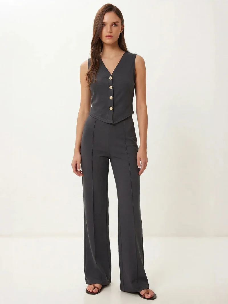السعادة في إسطنبول ISTANBUL High Waist V-neck Button-Up Wide Leg Co-ord Set