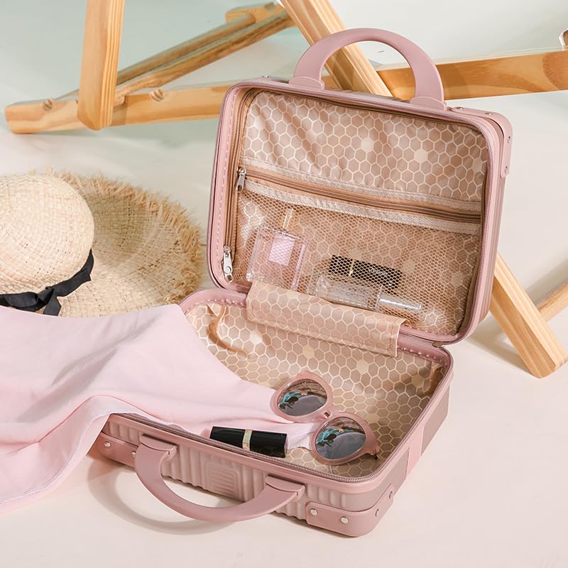 Proxin Portable Makeup Travel Case Cosmetic Case Hand Luggage Bag Organizer Mini ABS Carrying Suitcase with Elastic Band for Women Girls - Image 5
