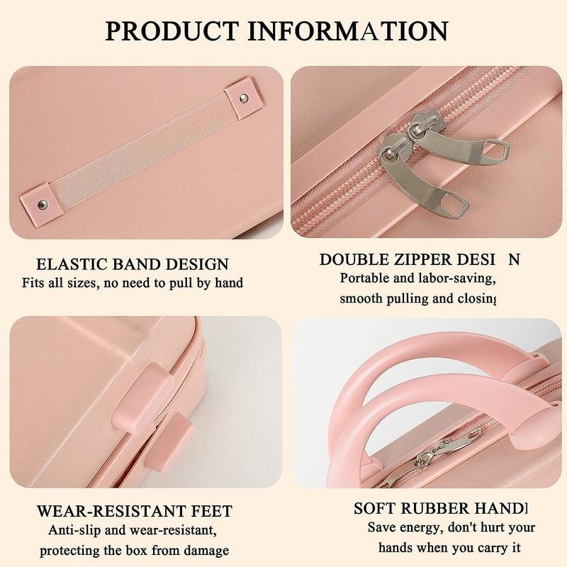 Proxin Portable Makeup Travel Case Cosmetic Case Hand Luggage Bag Organizer Mini ABS Carrying Suitcase with Elastic Band for Women Girls - Image 3