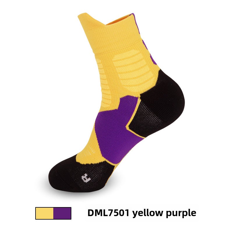 Generic Summer Pro Basketball Socks Mens Mid-Calf Sport yellow purple