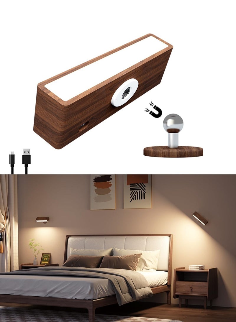 لوبيتيز ضوء الجدار بدون اتصال الطاقة ، بطارية مصباح الجدار داخلي LED ضوء الجدار اللاسلكي قابل للتخفيف لمس التحكم في السرير مصباح 360 درجة بطارية دوارة قراءة مصباح الخشب لغرفة المعيشة ، غرفة النوم ، مصباح جنب السرير - Image 1