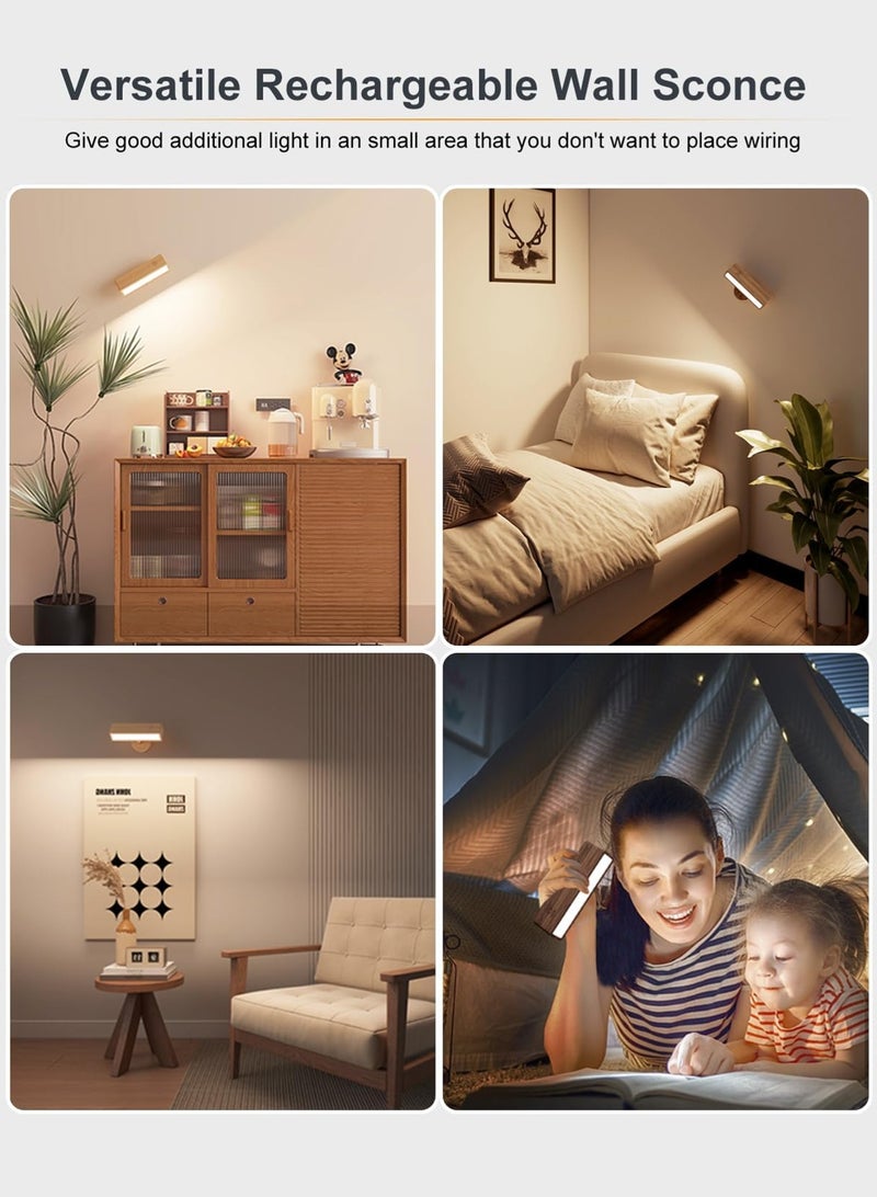 لوبيتيز ضوء الجدار بدون اتصال الطاقة ، بطارية مصباح الجدار داخلي LED ضوء الجدار اللاسلكي قابل للتخفيف لمس التحكم في السرير مصباح 360 درجة بطارية دوارة قراءة مصباح الخشب لغرفة المعيشة ، غرفة النوم ، مصباح جنب السرير - Image 4